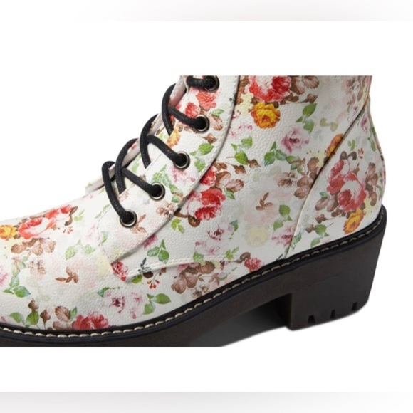 Unionbay White floral print rugged lug sole lace up combat moto boots size 10 - Picture 4 of 11